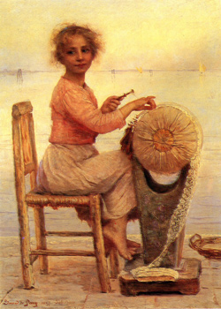 “La piccola merlettaia”, tela a oio del pitore Edmund de Pury (1897).