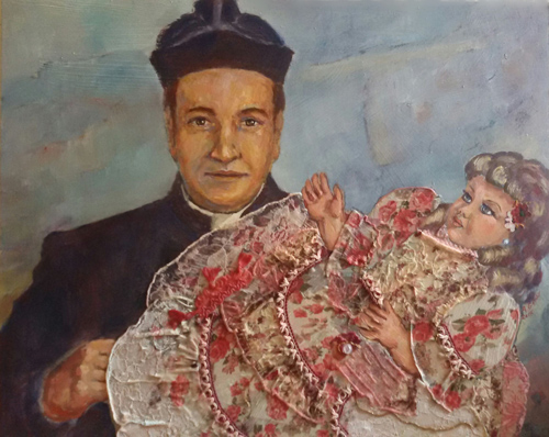 El prete don Luigi Bodini, trato da la pitrice Annamaria Grisi, da la foto su ’l n. 49 de dicenbre 1952 de “Oggi”.
