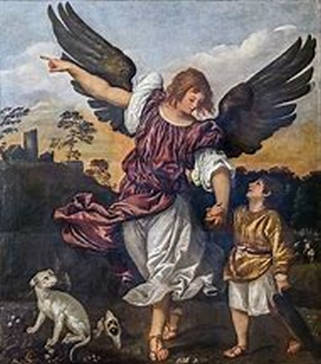 L’Arcangelo Rafaele aconpagna Tobia.