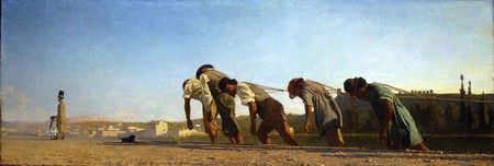 Ma che struma (fatica) lavorare! (Telemaco Signorini, L’Alzaia, 1864; ojo su tela, 54 x 173,2 cm; col. privata)